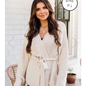 Pink Lily | Distracted By You Oatmeal Wrap Tie Cardigan  | Size Small | New!